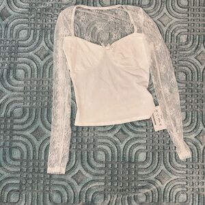 Lace-Sleeve White Bustier Camisole